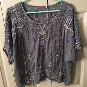 SOLD Johnny Was Silver Gray Embroidered Top size M
